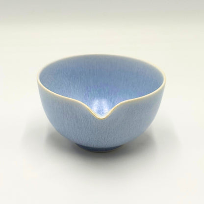 Japanese Mino Ware Blue Crystal Katakuchi Matcha Bowl Handcrafted Ceramic Tea Ceremony