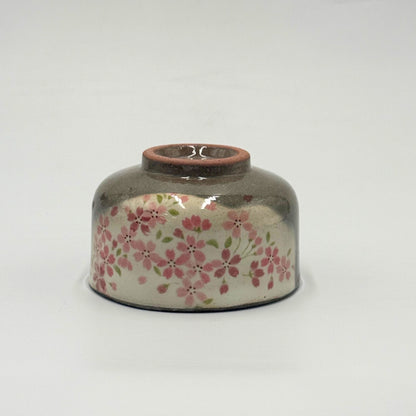 Japanese Mino Ware Mini Matcha Bowl White Glaze Pink Sakura Cherry Blossom Tea Ceremony Made in Japan