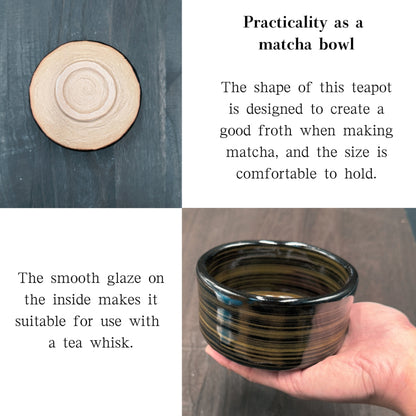 Matcha Bowl Black Glaze with Gold Accent – Japanese Chawan Minoyaki Tea Cup Made in Japan