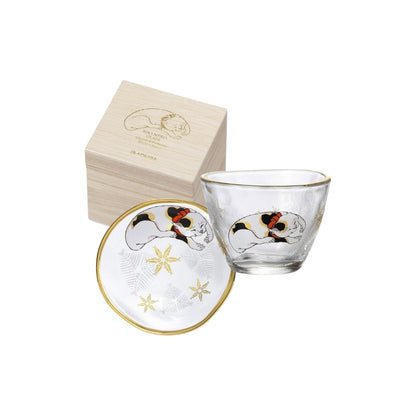 [Made in Japan] ADERIA Edo Cat Sake Cup & Saucer Set - Japanese Made Gift Boxed