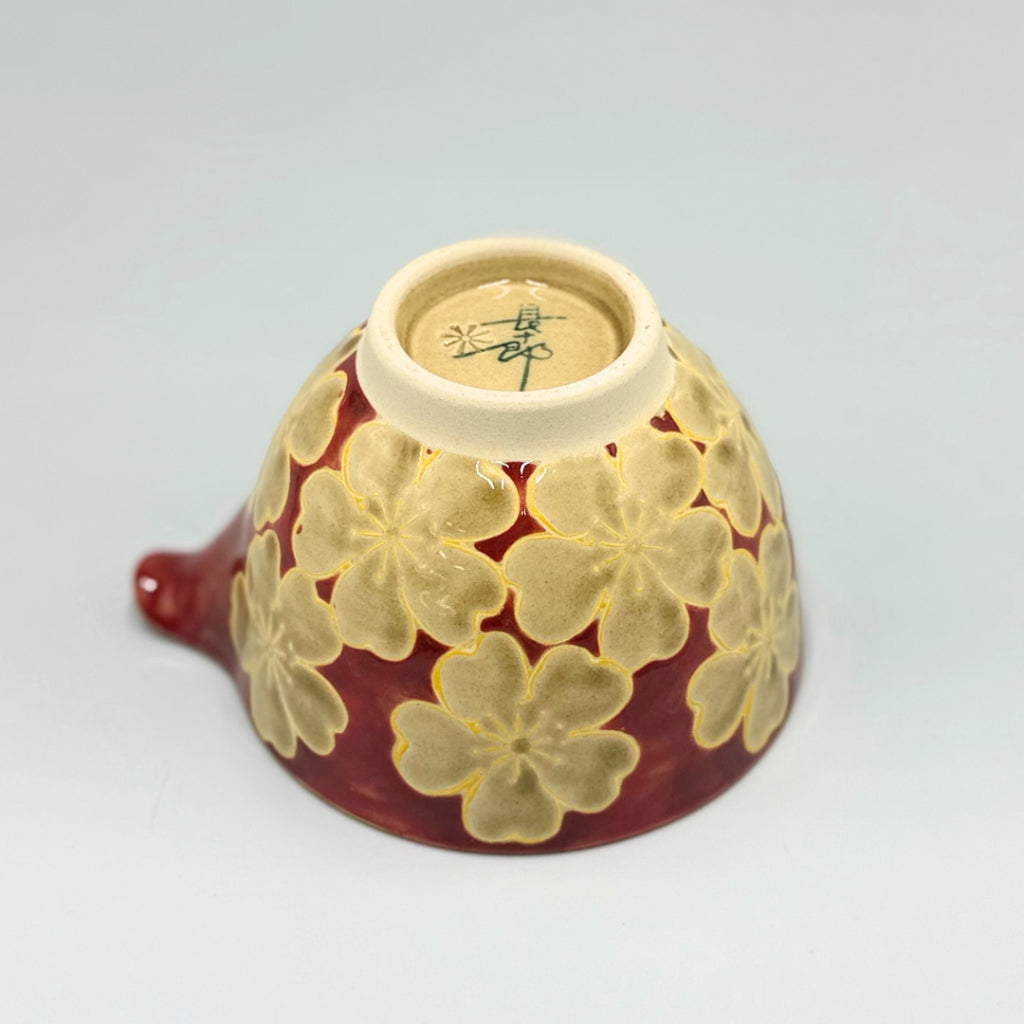 Hasami Ware Japanese Katakuchi Bowl Red Floral Porcelain Sake Pourer 320cc Handcrafted Tableware