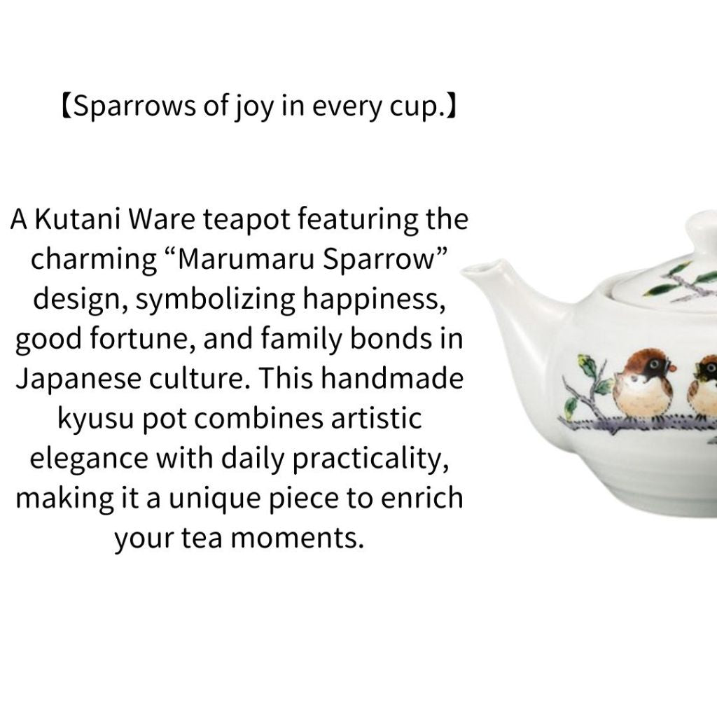 Kutani Ware Teapot Marumaru Sparrow Kyusu Japanese Ceramic Pot Handmade Made in Japan