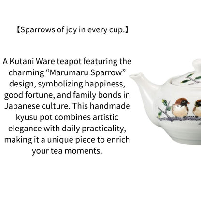 Kutani Ware Teapot Marumaru Sparrow Kyusu Japanese Ceramic Pot Handmade Made in Japan
