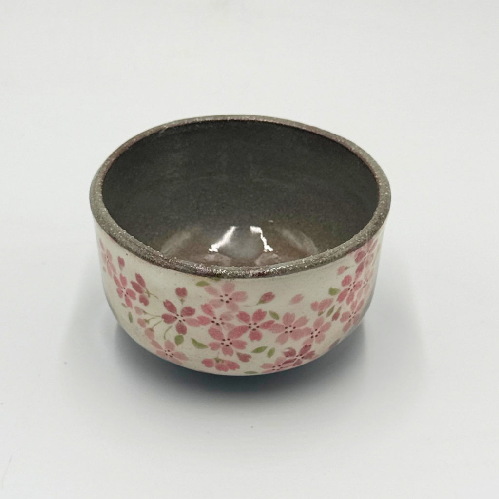 Japanese Mino Ware Mini Matcha Bowl White Glaze Pink Sakura Cherry Blossom Tea Ceremony Made in Japan