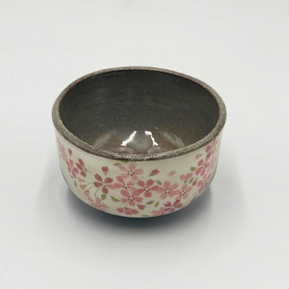Japanese Mino Ware Mini Matcha Bowl White Glaze Pink Sakura Cherry Blossom Tea Ceremony Made in Japan
