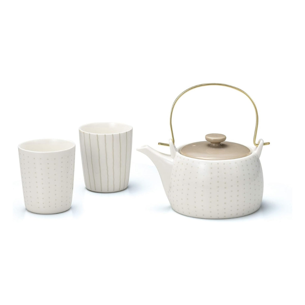 [Dolce duo] Teapot Set with Cups Teapot, yunomi (Japanese teacup), cups, and strainer included Tea Set Gift Set Ceramic Birthday Gift PD-1501