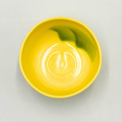 Kiyomizu ware Matcha Bowl, Yellow Glaze with Green Brushstroke Dot Pattern, Japanese Ceramic Tea Cup (Chawan)