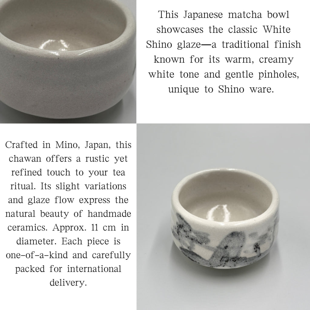 Matcha Bowl Made in Japan – White Shino Chawan – Mino Ware Japanese Ceramic Tea Bowl