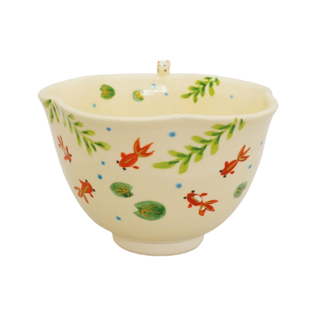 【made in japan】
Japanese Matcha Bowl for Tea Ceremony - Handmade Kyo-Yaki with Goldfish Design by Kohsho Takenaka, Size: 11cm Diameter x 8.5cm Height, Perfect Gift for Tea Lovers.
