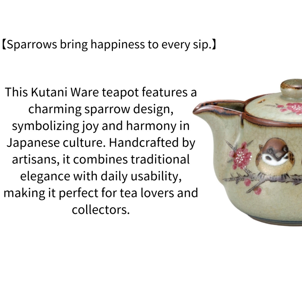 Kutani Ware Teapot Sparrow Kyusu Japanese Ceramic Pot Handmade Traditional Made in Japan