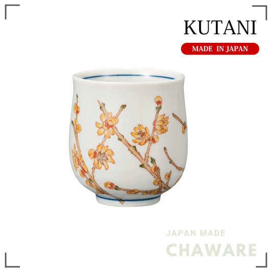 Kutani Ware Yunomi Tea Cup – Japanese Wax Plum (January) | Made in Japan
