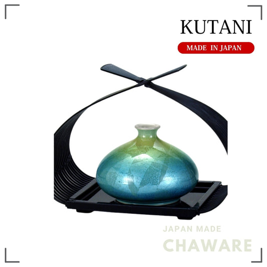 Kutani Ware Single Flower Vase 4.5in with Flower Basket – Silver Glaze Design | Made in Japan