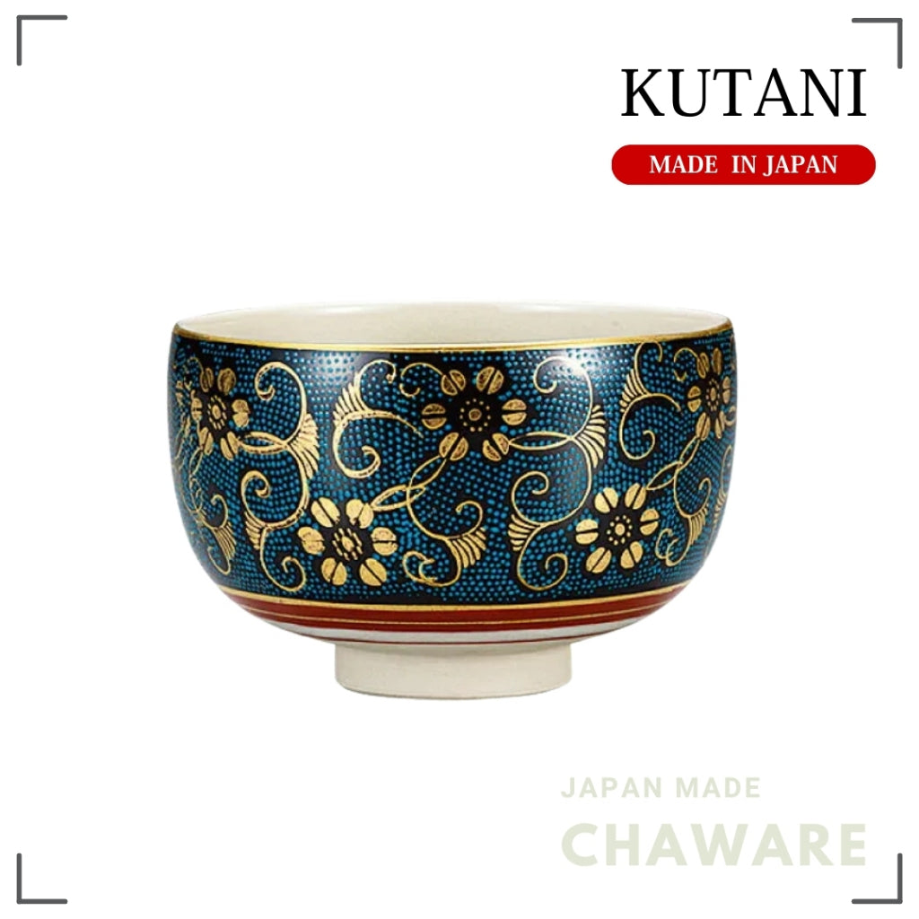 Kutani Ware Matcha Bowl Blue Dotted Tekisen Design | Made in Japan