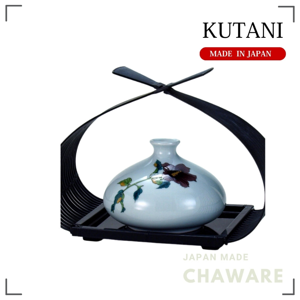 Kutani Ware Single Flower Vase 4.5in with Flower Basket – Hibiscus Design | Made in Japan