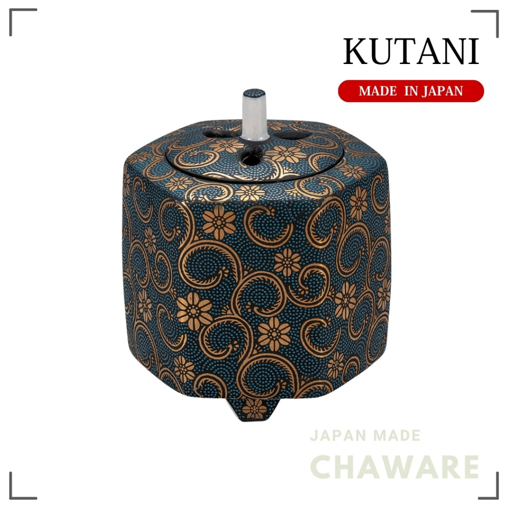 Kutani Ware Mini Incense Burner 3in – Blue Tessen Dot Design | Made in Japan