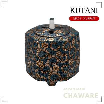 Kutani Ware Mini Incense Burner 3in – Blue Tessen Dot Design | Made in Japan