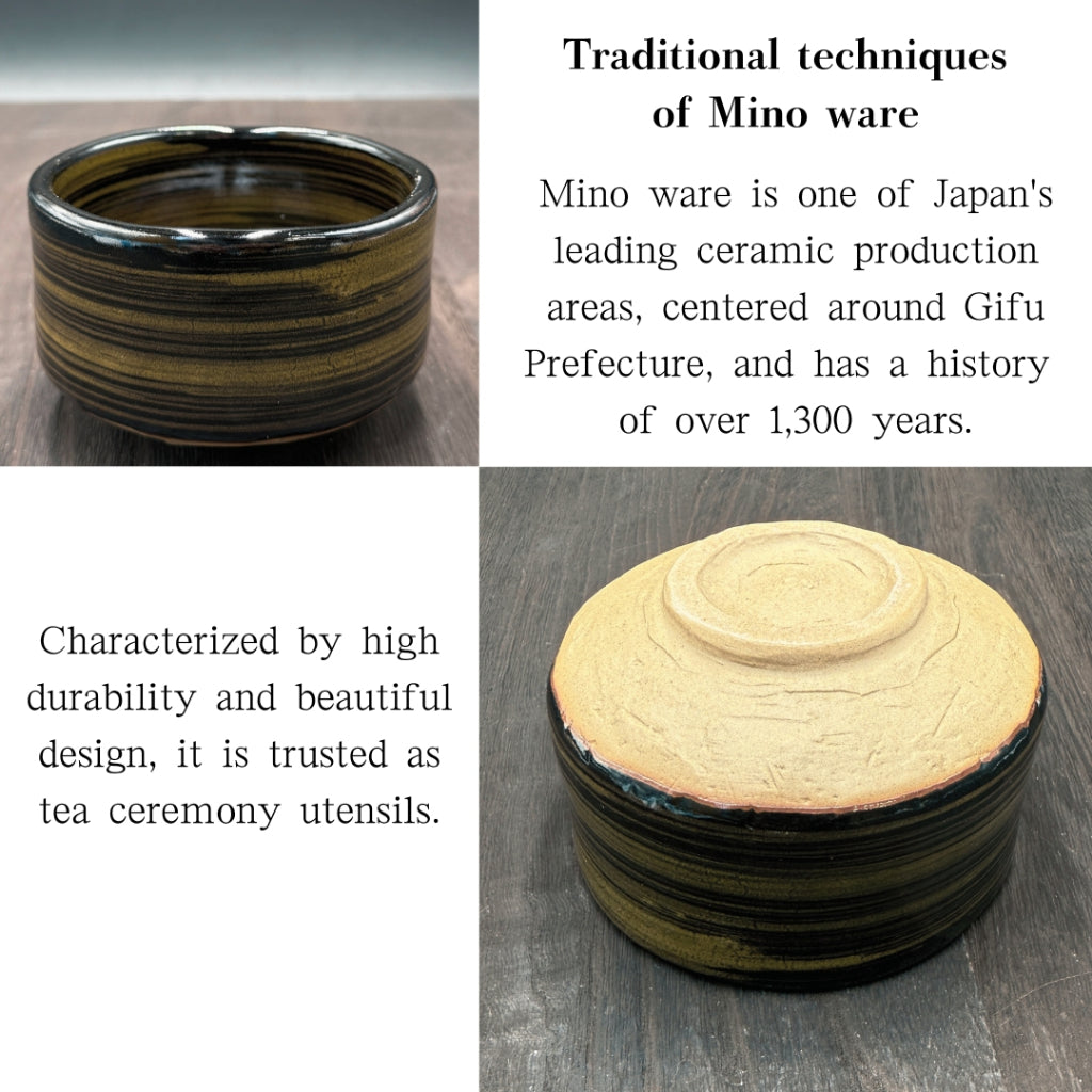 Matcha Bowl Black Glaze with Gold Accent – Japanese Chawan Minoyaki Tea Cup Made in Japan