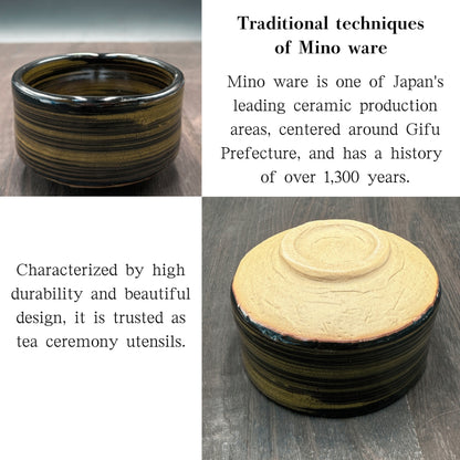 Matcha Bowl Black Glaze with Gold Accent – Japanese Chawan Minoyaki Tea Cup Made in Japan