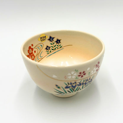 Kyoto Ware, Kiyomizu Ware, Shoho Matcha Bowl, Flowing Water Seasonal Flowers K2-10