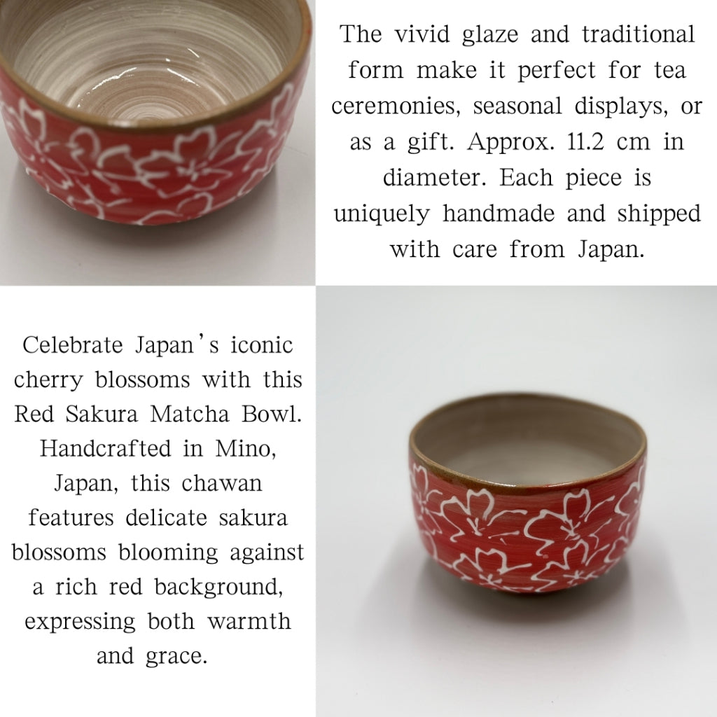 Matcha Bowl Made in Japan – Red Sakura Chawan – Japanese Mino Ware Tea Ceremony Cup