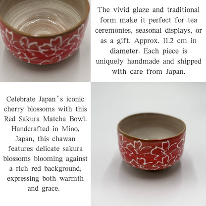 Matcha Bowl Made in Japan – Red Sakura Chawan – Japanese Mino Ware Tea Ceremony Cup