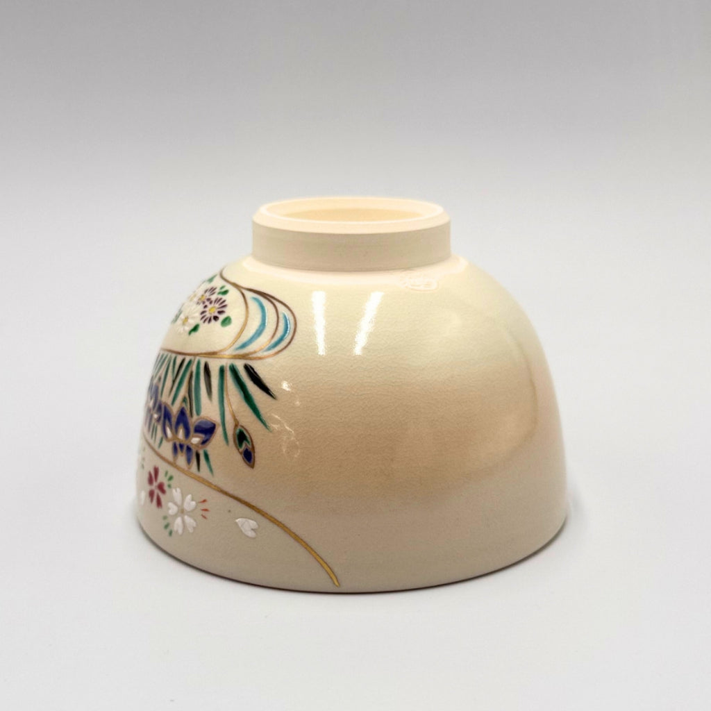 Kyoto Ware, Kiyomizu Ware, Shoho Matcha Bowl, Flowing Water Seasonal Flowers K2-10