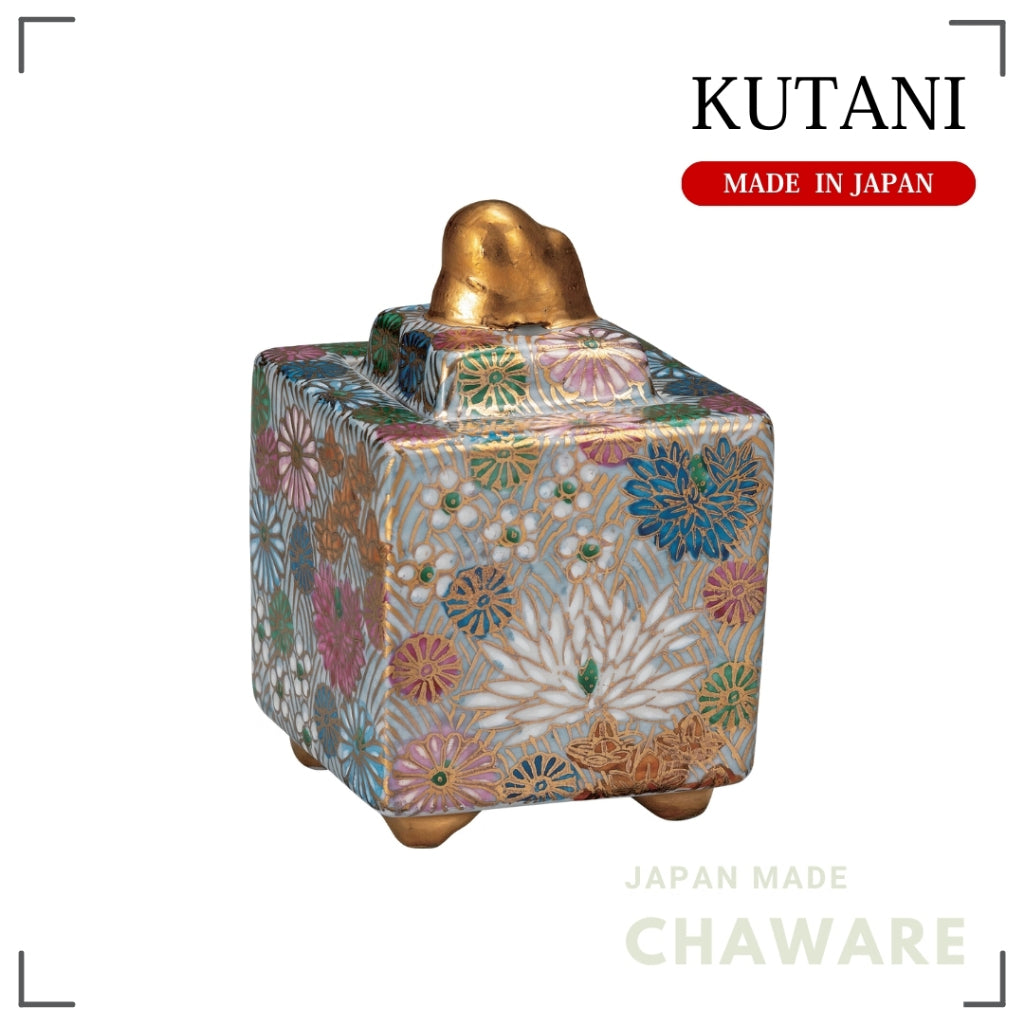 Kutani Ware Mini Incense Burner 3in – Gold Flower Design | Made in Japan