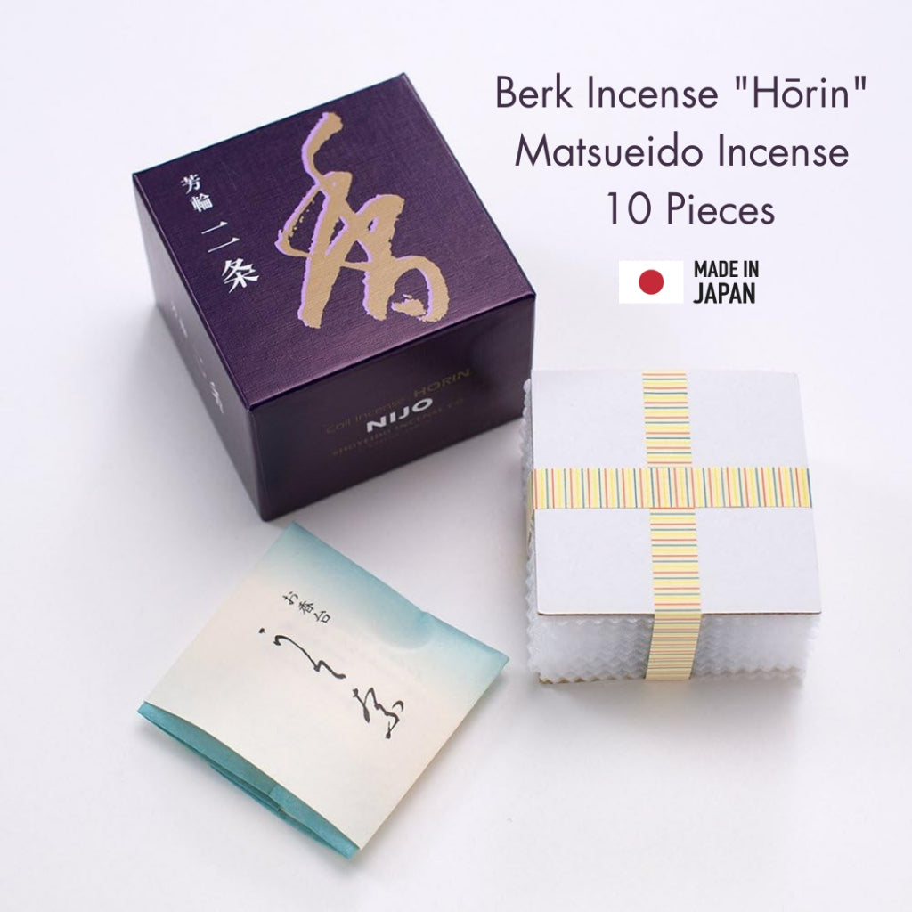 Berk Incense "Hōrin" Matsueido Incense, Hōrin Nijo, Spiral Type, 10 Pieces, Utena Square Box #210121