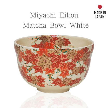 Miyachi Eikou Matcha Bowl White Size: Diameter 12.4 cm x Height 7.8 cm Kinkei Maple Comes in a Decorative Box