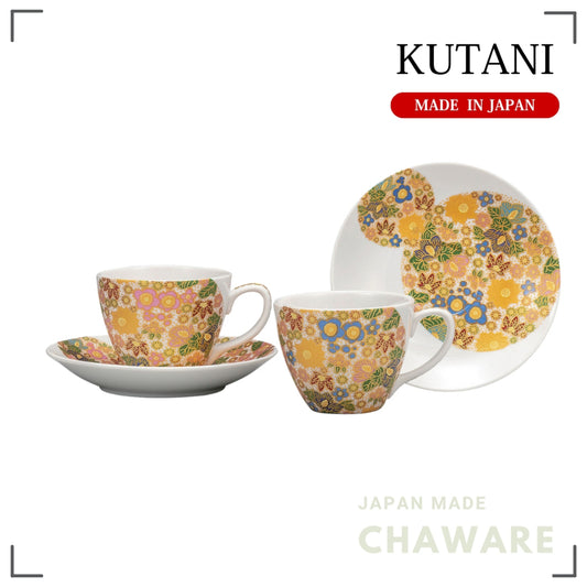 Kutani Ware Pair Coffee Cups – Hand-Painted Flower Design | Made in Japan