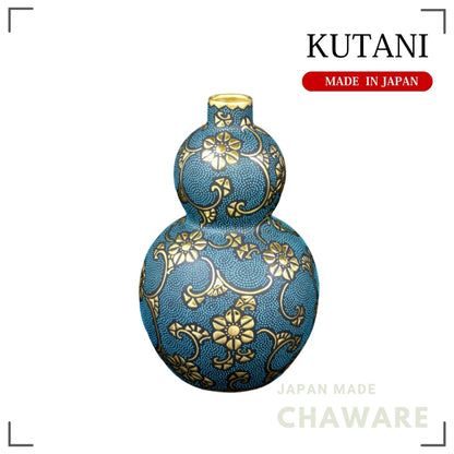 Kutani Ware Gourd-Shaped Tokkuri with Raised Gold & Blue Beads Vine Design | Made in Japan