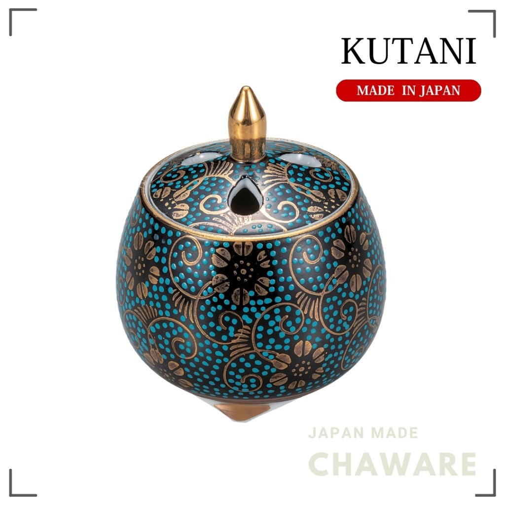 Kutani Ware Mini Incense Burner 2.8in – Blue Tessen Floral Design | Made in Japan