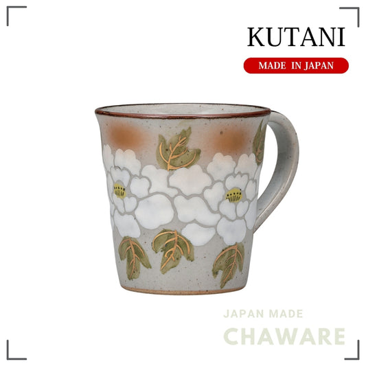 Kutani Ware Mug – White Peony Design | Made in Japan