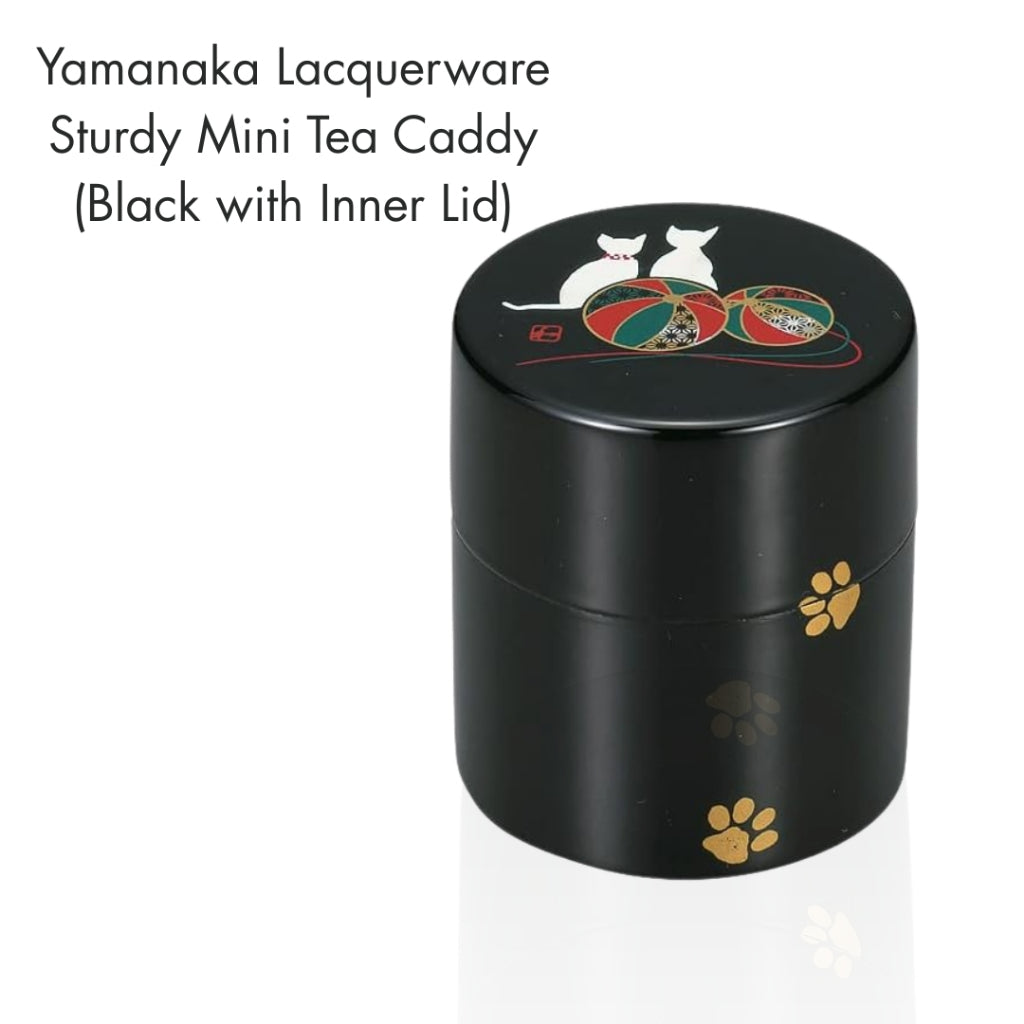 Nakatani Brothers Co. "Yamanaka Lacquerware" Sturdy Mini Tea Caddy (Black with Inner Lid) Temari Cat 36-4111
