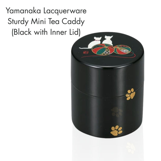 Nakatani Brothers Co. "Yamanaka Lacquerware" Sturdy Mini Tea Caddy (Black with Inner Lid) Temari Cat 36-4111