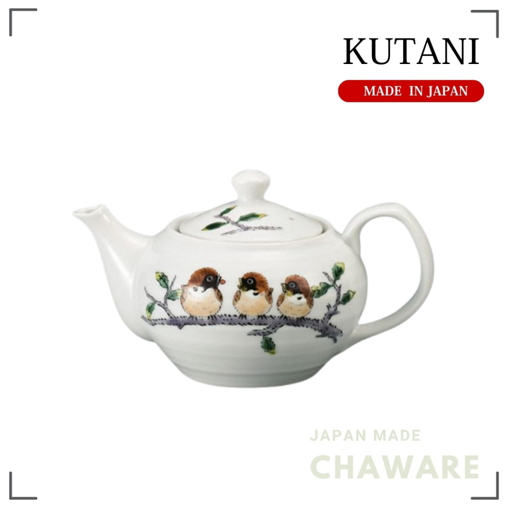 Kutani Ware Teapot Marumaru Sparrow Kyusu Japanese Ceramic Pot Handmade Made in Japan