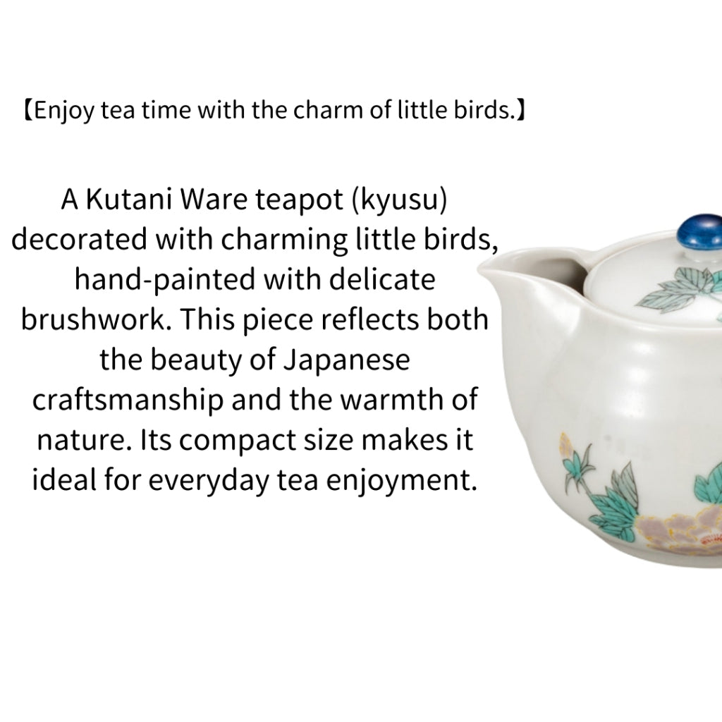 Kutani Ware Teapot Kyusu Little Bird Design Hand-Painted Japanese Ceramic Pot Made in Japan