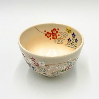 Kyoto Ware, Kiyomizu Ware, Shoho Matcha Bowl, Flowing Water Seasonal Flowers K2-10