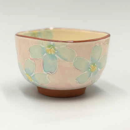 Japanese Matcha Bowl Blue Sakura Mino Ware Handcrafted Chawan Tea Ceremony Made in Japan