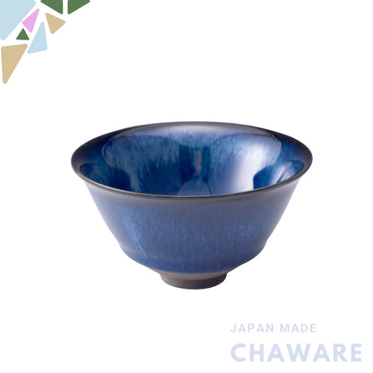 Kyo Ware Matcha Bowl Blue Glow Tenmoku Japanese Tea Ceremony