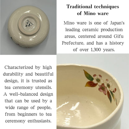 Mini Matcha Bowl Made in Japan – Konabiki Sakura Chawan – Mino Ware Japanese Tea Cup chaware