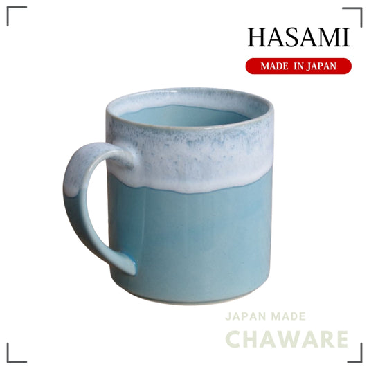 Hasami Tall Mug 350ml Blue Folk Design Large Coffee Cup Japanese Ceramic Made in Japan