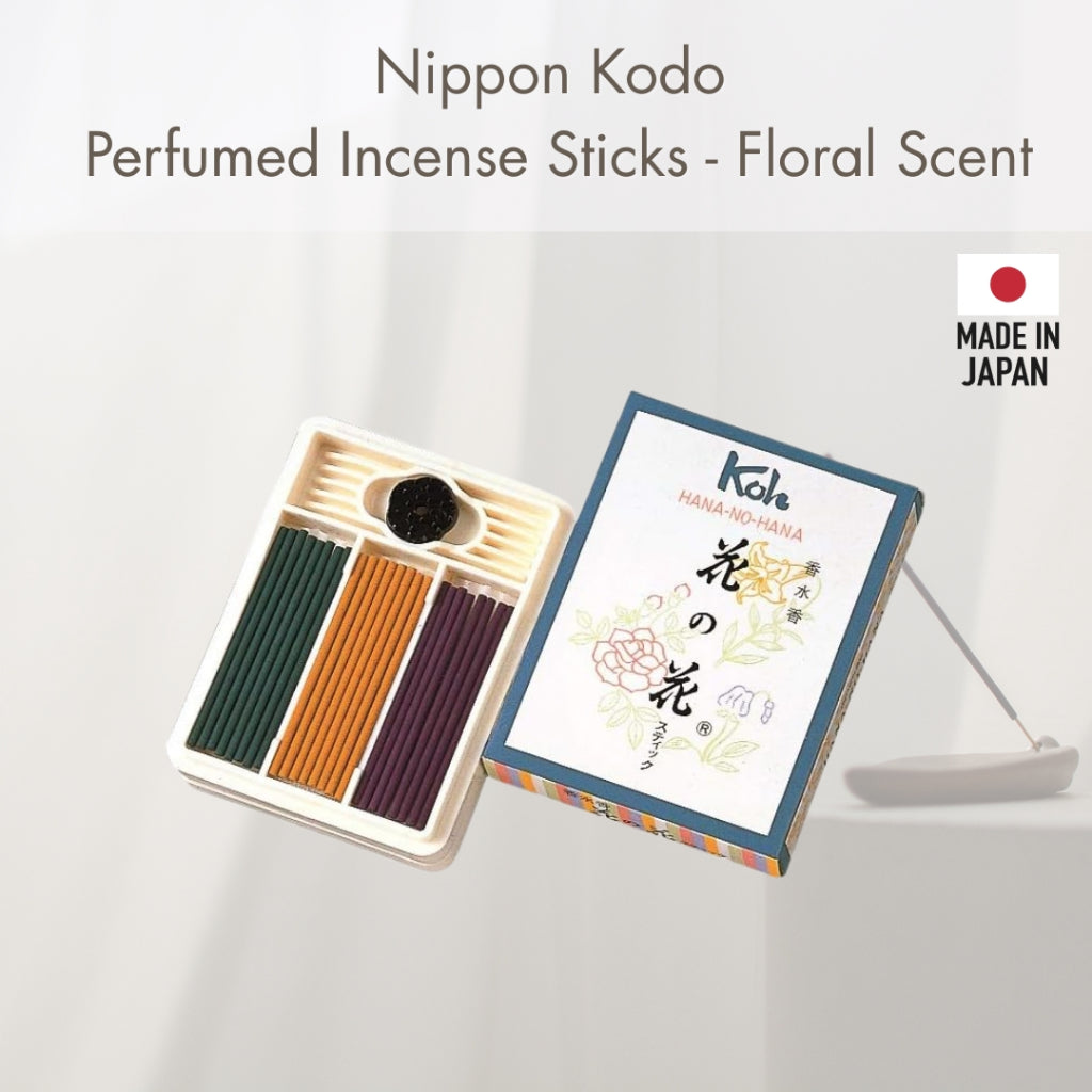 Nippon Kodo Perfumed Incense Sticks - Floral Scent, 36 sticks with holder, dimensions: 74mm x 18mm x 96mm.