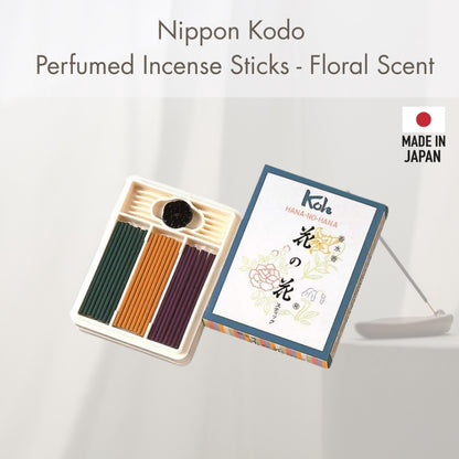 Nippon Kodo Perfumed Incense Sticks - Floral Scent, 36 sticks with holder, dimensions: 74mm x 18mm x 96mm.