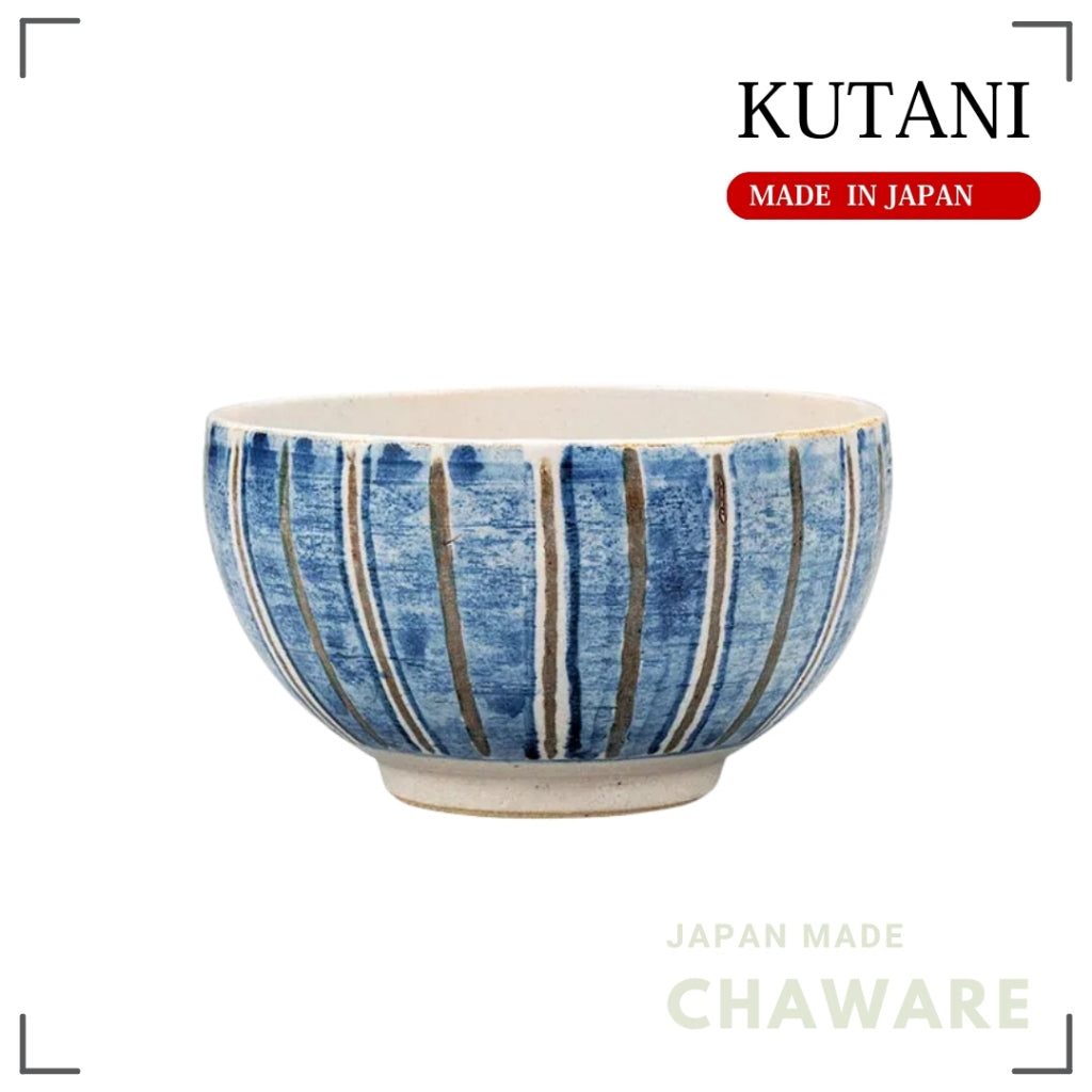 Kutani Ware Donburi Bowl Blue Striped Tokusa Design | Made in Japan