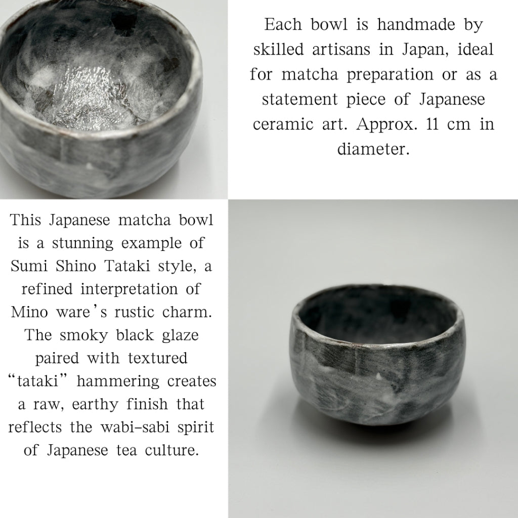 Matcha Bowl Made in Japan – Sumi Shino Tataki Chawan – Mino Ware Japanese Tea Bowl Ceramics