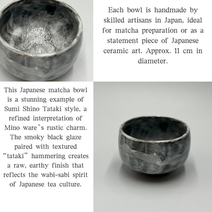 Matcha Bowl Made in Japan – Sumi Shino Tataki Chawan – Mino Ware Japanese Tea Bowl Ceramics