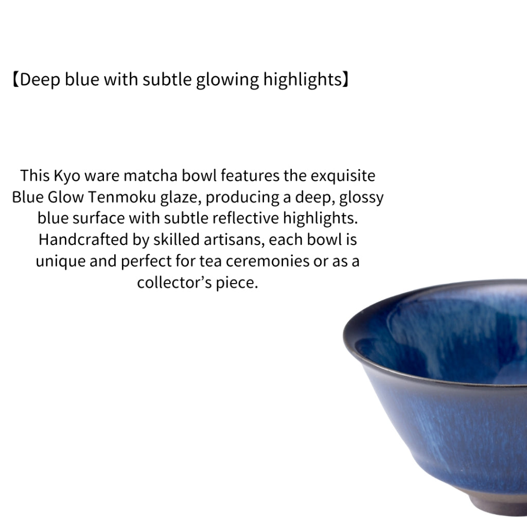 Kyo Ware Matcha Bowl Blue Glow Tenmoku Japanese Tea Ceremony