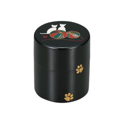 Nakatani Brothers Co. "Yamanaka Lacquerware" Durable Mini Tea Caddy (Black with Inner Lid) Temari Cat 36-4111