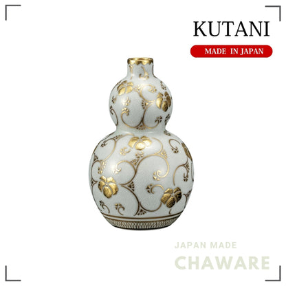 Kutani Ware Gourd-Shaped Tokkuri with Raised Gold & White Beads Vine Design | Made in Japan